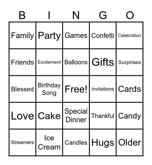 HAPPY BIRTHDAY!!! Bingo Card
