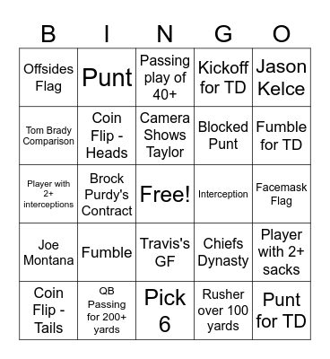 Super Bowl LVIII Bingo Card