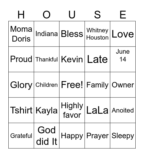 LaLa's Housewarming Bingo Card