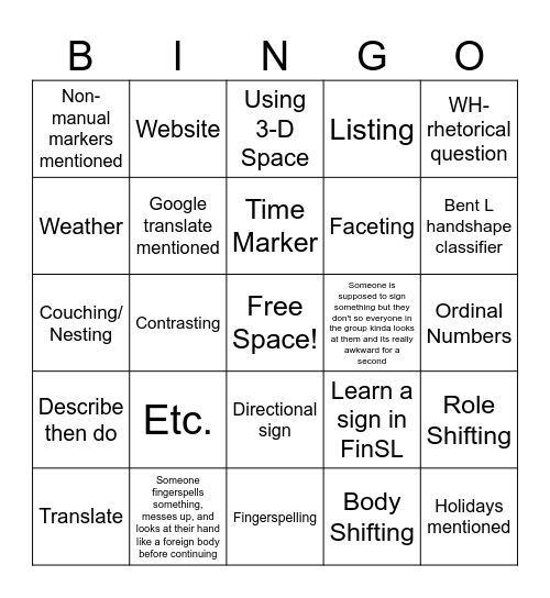 FinSL Bingo Card