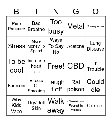 Vaping Bingo Card