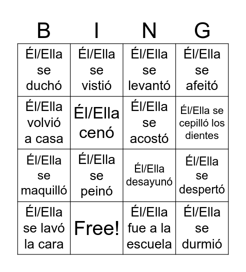 La rutina diaria Bingo Card