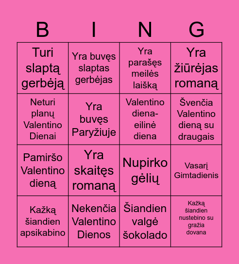 Valentino Dienos BINGO Card