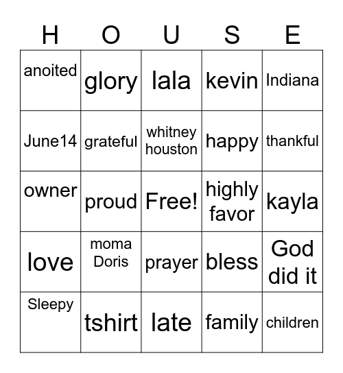 LaLa's Housewarming Bingo Card