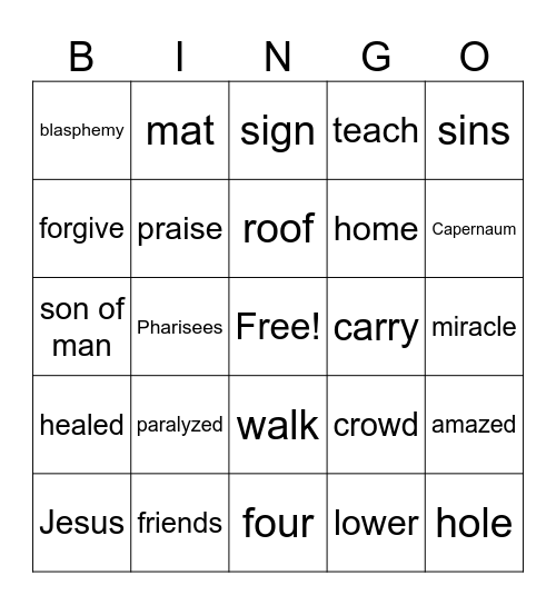 Jesus heals a praralyzed man with 4 friends Bingo Card