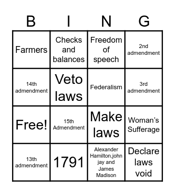 Constitution Bingo Card