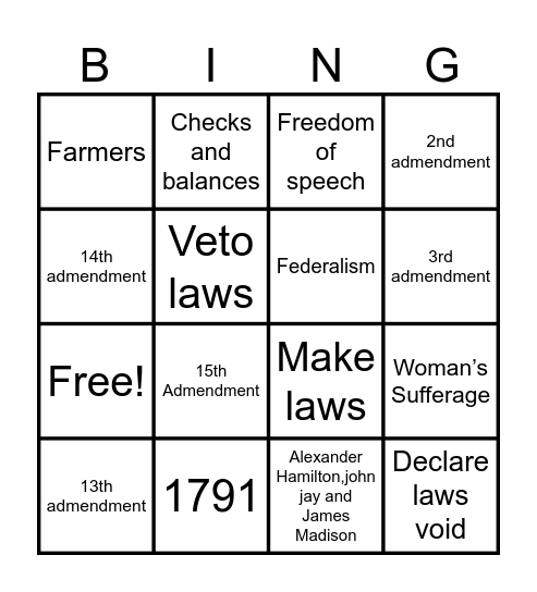 Constitution Bingo Card