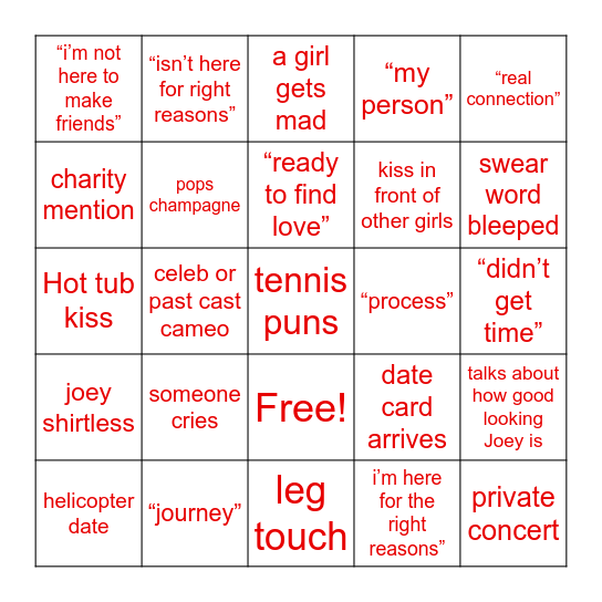 BACHELOR BINGO Card