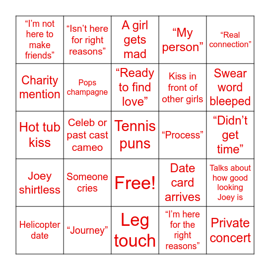 BACHELOR BINGO Card