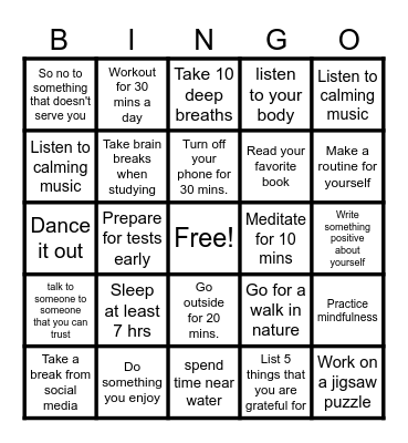 DON'T STRESS IT!!!! Bingo Card