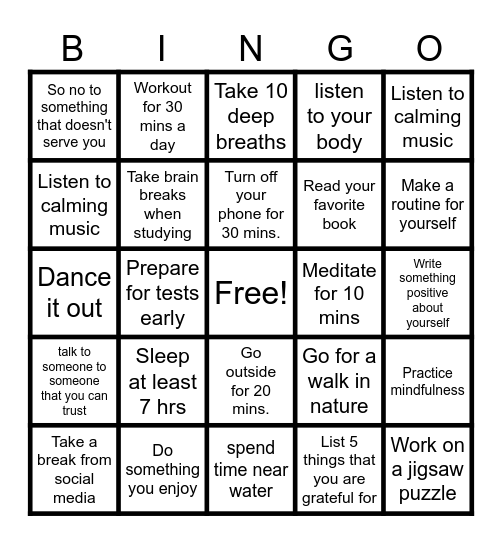 DON'T STRESS IT!!!! Bingo Card