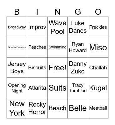 Sarah's Squad Bingo Card