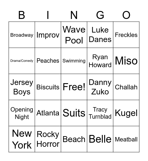 Sarah's Squad Bingo Card