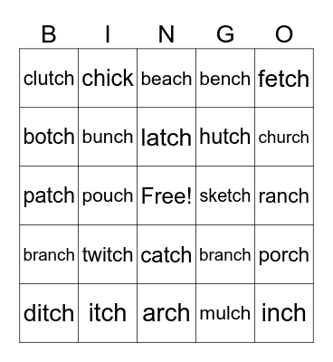 tch or ch Bingo Card