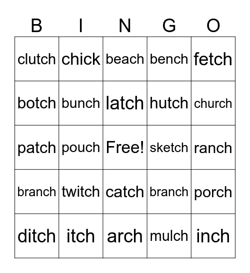 tch or ch Bingo Card