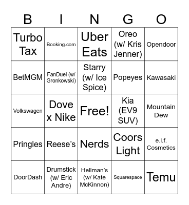 Super Bowl Bingo! Bingo Card