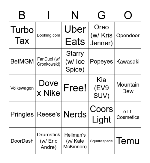 Super Bowl Bingo! Bingo Card