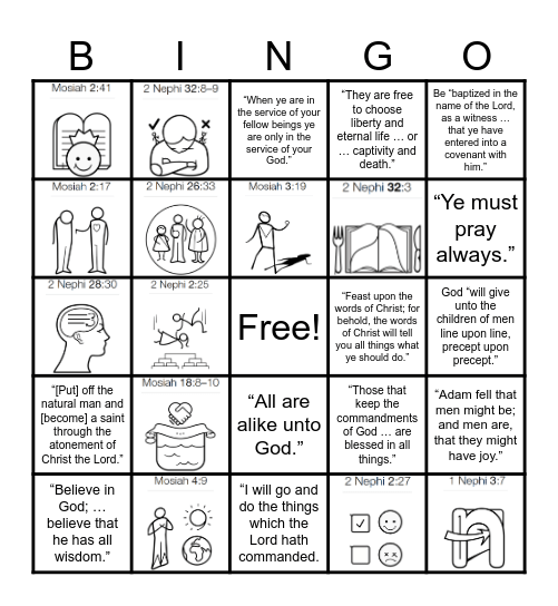 Book of Mormon Doctrinal Mastery Bingo Card