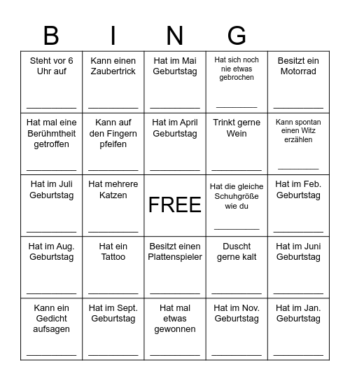 Geburtstagsbingo Card