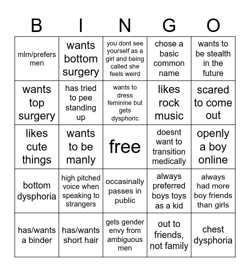 transmasc bingo Card