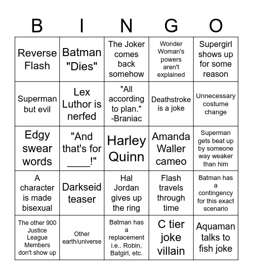 DC Bingo Card