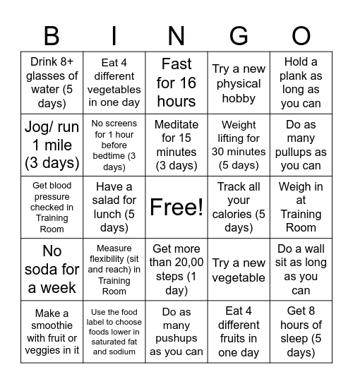 February Bingo Challenge! Bingo Card