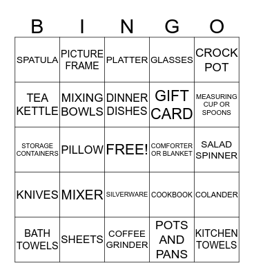 GINA'S BRIDAL SHOWER Bingo Card