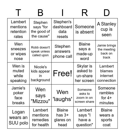 OIA Director's Meeting Bingo Card