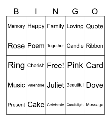 Valentines Banquet Bingo Card