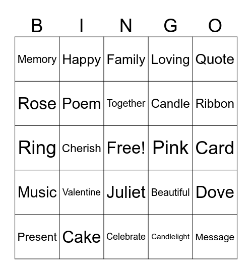 Valentines Banquet Bingo Card