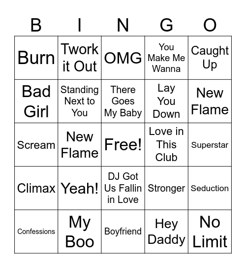 SuperBowl Halftime Bingo Card