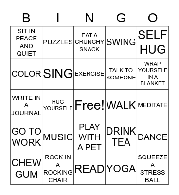 COPING SKILLS BINGO  Bingo Card