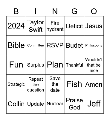 Church Bingo Card