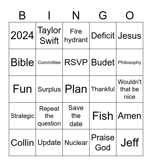Church Bingo Card