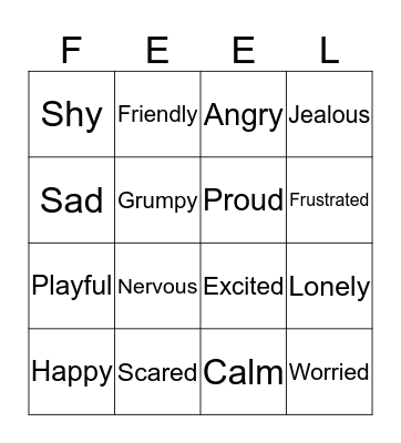 Feelings Bingo Card