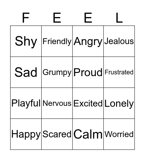 Feelings Bingo Card