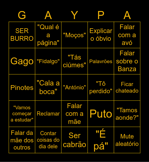 Gaspar's Bingo Card