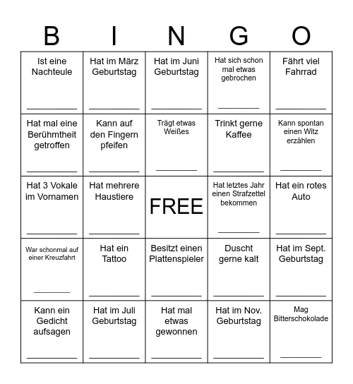 Zum 160. Geburtstag Bingo Card