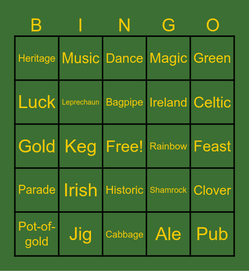 St. Patrick's Day Bingo Card