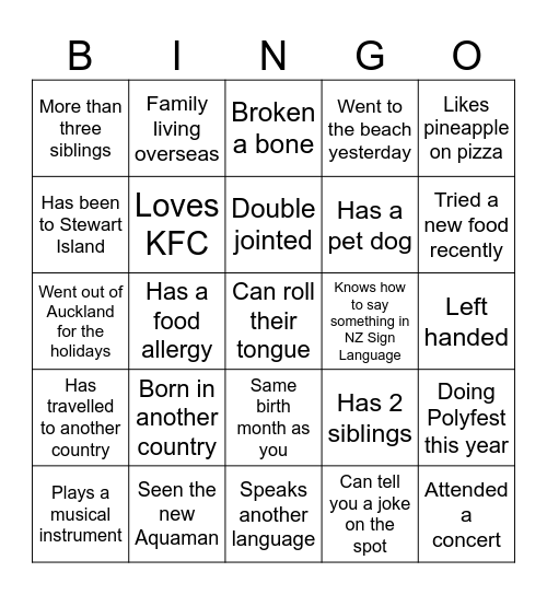 Get to know your class Bingo Card