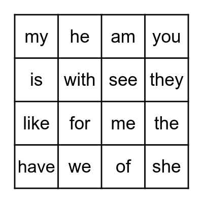 SIGHT WORDS Bingo Card