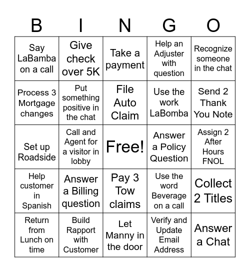 BRM Reception Bingo Card