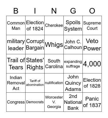 Age of Jackson Bingo Card