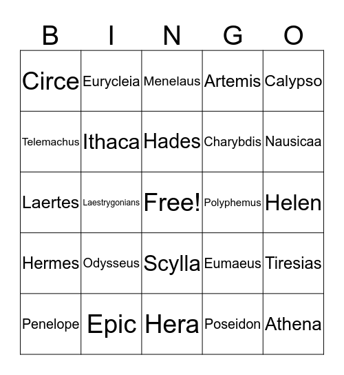 The Odyssey Bingo Card