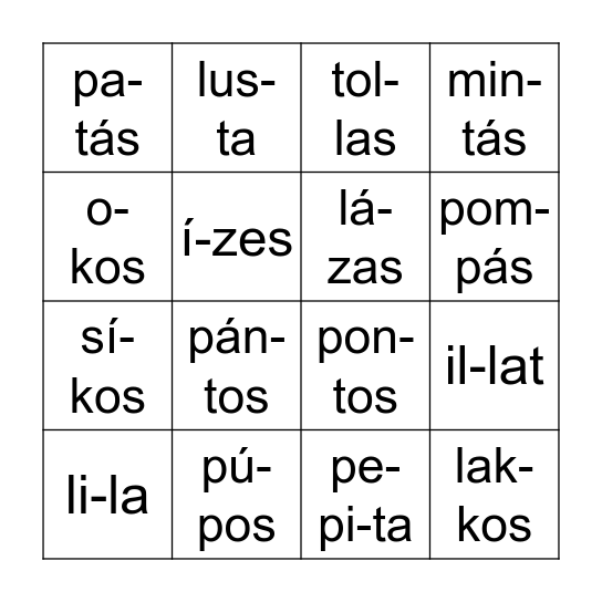 ta-nu-lás Bingo Card