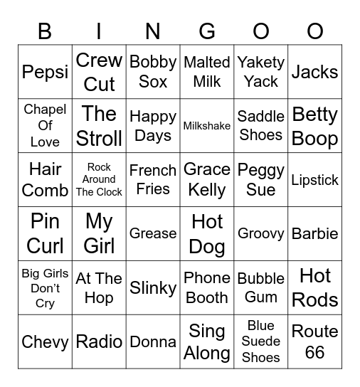 Do Whoop Soda Shop Bingo Card