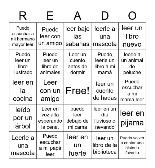 READO de preescolar-segundo grado en español Bingo Card