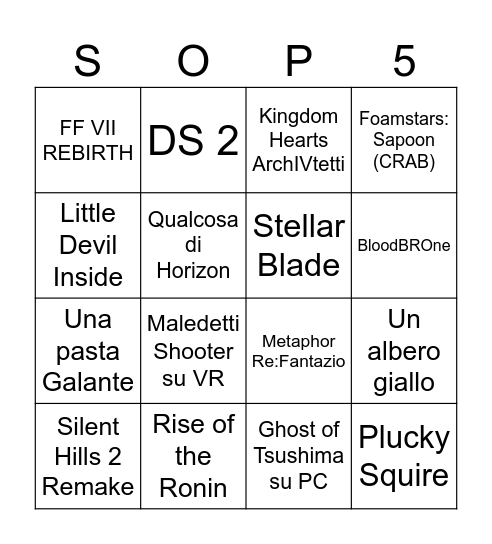 State of Play 31/01 Bingo Card