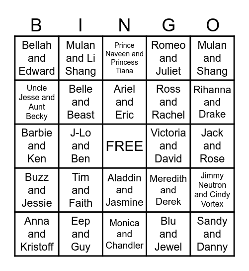 FAMOUS COUPLES Bingo Card