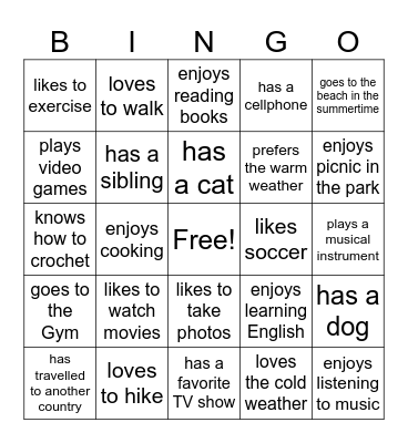 Find Someone Who Bingo Card